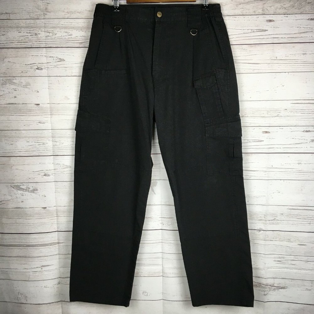 CQR Mens Tactical Cargo Pants 36x30‎ Black Poly Cotton Blend Pockets EMT Trades